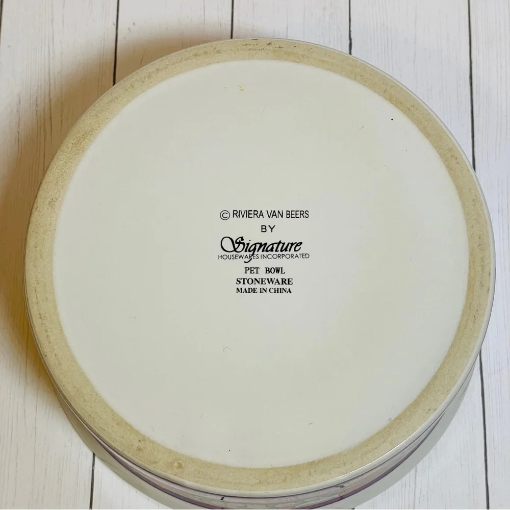 Large Cat Bowl Stoneware Signature by Riviera Van Beers